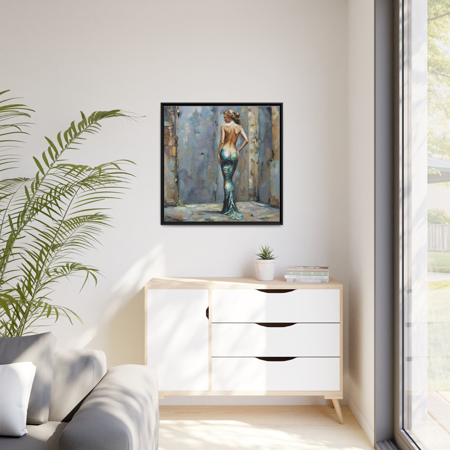 Mystique of the Urban Mermaid, Contemporary Mermaid Art Print, Enigmatic Siren of the Streets Canvas, Modern Mythical Beauty Wall Art