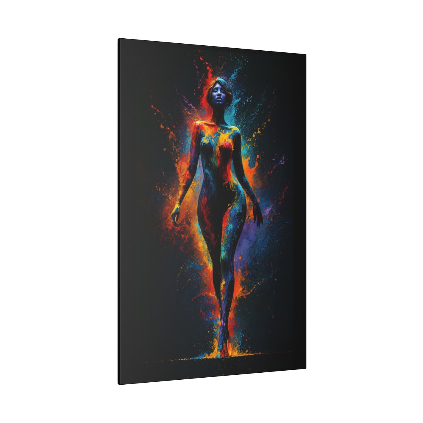 Cosmic Essence Abstract Art, Vivid Spectrum Body Form, Dynamic Color Explosion Canvas Print, Ethereal Female Silhouette Wall Art