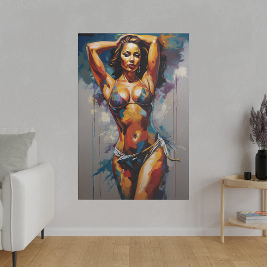 Bold Expressive Figure, Contemporary Art Print, Vivid Abstract Woman Portrait, Artistic Swimsuit Model Canvas