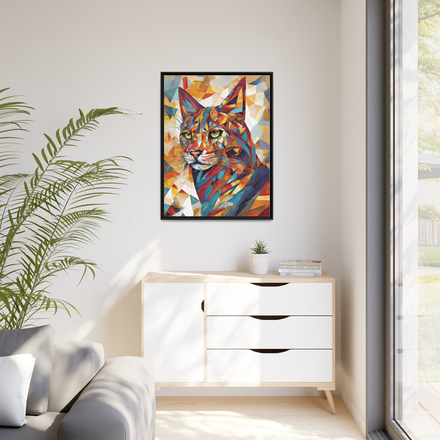 Vibrant Geometric Cat Canvas Print, Wall Art Canvas, Home Decor, Wall Decor, Wall Art, Abstract Art, Vibrant Colors, Cat artwork