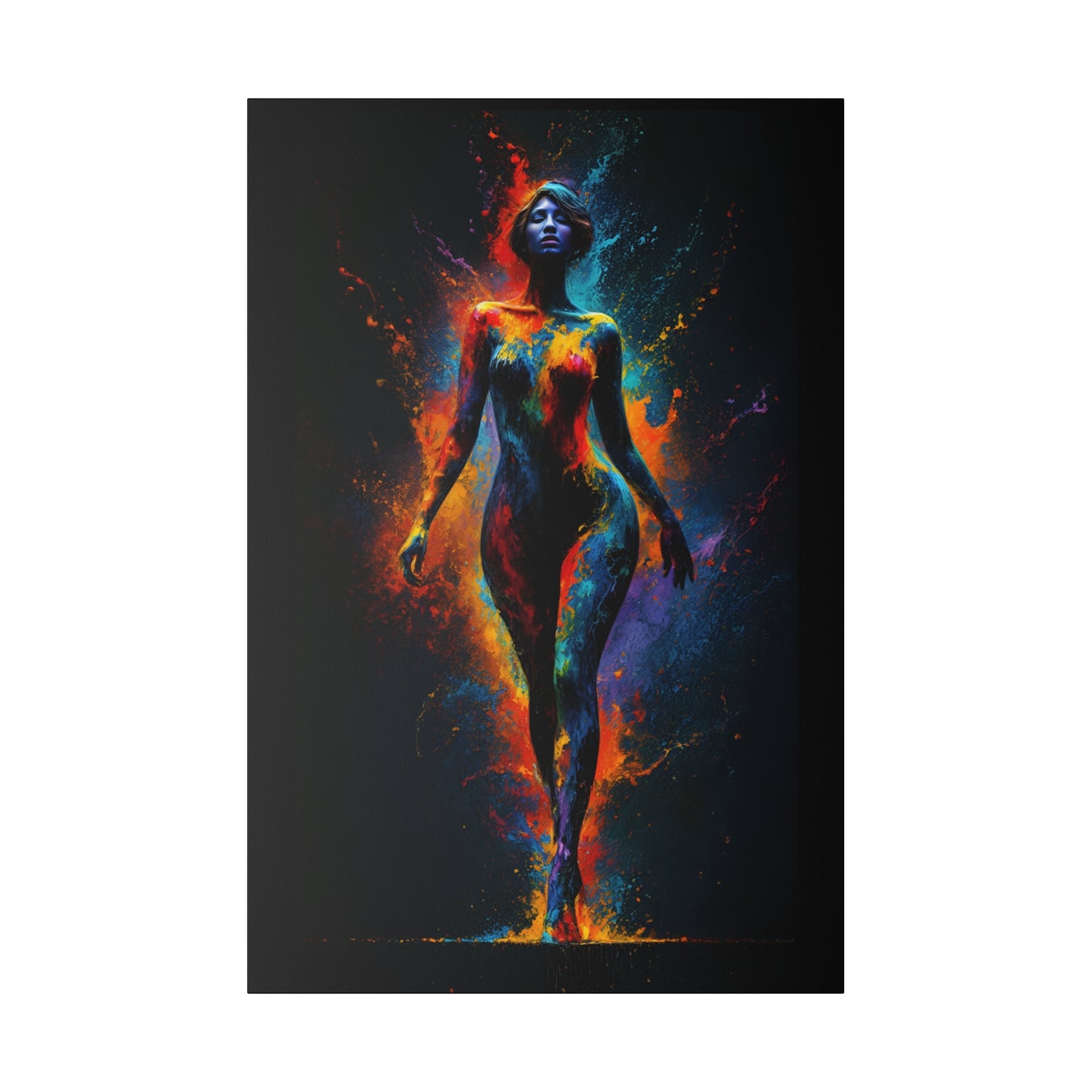 Cosmic Essence Abstract Art, Vivid Spectrum Body Form, Dynamic Color Explosion Canvas Print, Ethereal Female Silhouette Wall Art